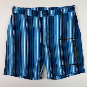 Mack Weldon Board Shorts Mens 33/34 Blue Striped Stretch Swim Trunks Zip Pockets